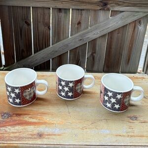 Set of 3 DC Brown & Co Oneida Majesticware Vintage American Quilt Mugs Size 8oz